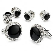 Black Onyx with Rhinestone Studded Cufflinks and Studs