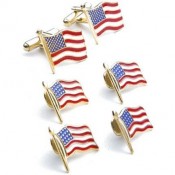 American Flag Cufflinks and Studs Set - Stars and Stripes Cufflinks and Studs