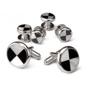 Geometric Mother of Pearl and Black Onyx Cufflinks and Studs