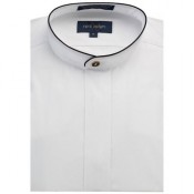 Mandarin Collar Tuxedo Shirt Fly Front Black Piping- Men's 2X-Large